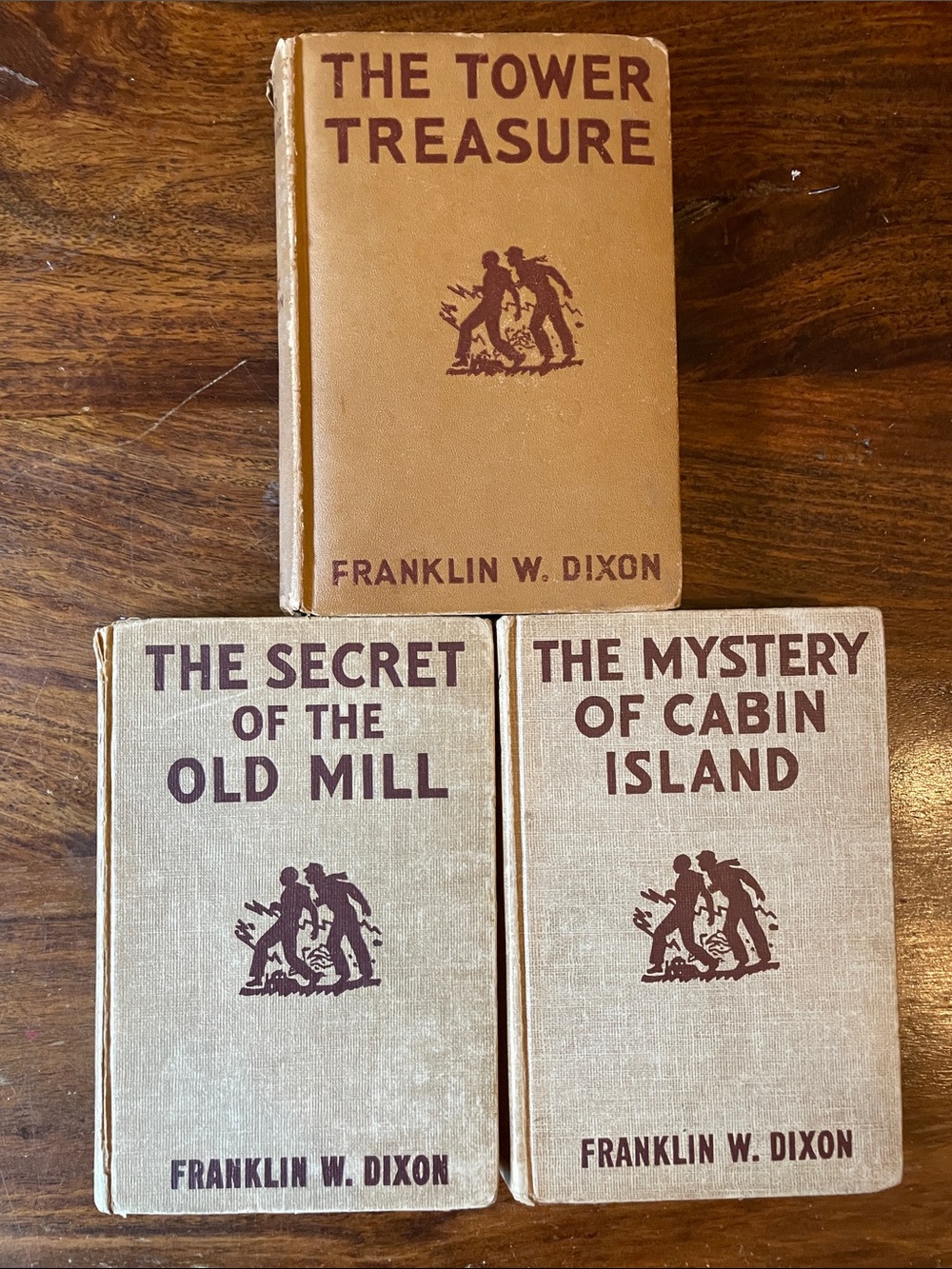 3 Hardy Boys Vintage Books by Franklin W. Dixon Tan Khaki Covers Distressed HC